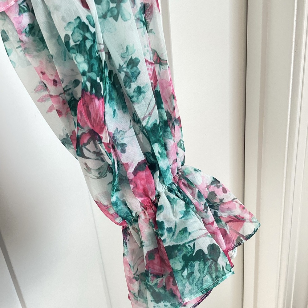 Mac Duggal Pink & Green Floral Ruffle Mini Dress - Picture 5 of 16